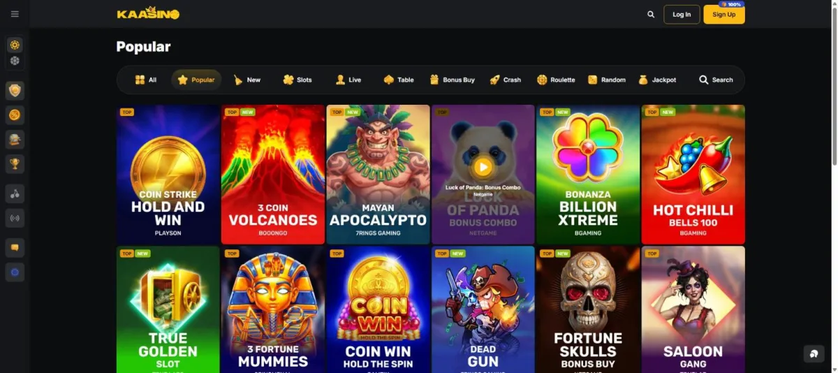 Casinolobby met populaire gokkasten en de categorieen van het spelaanbod