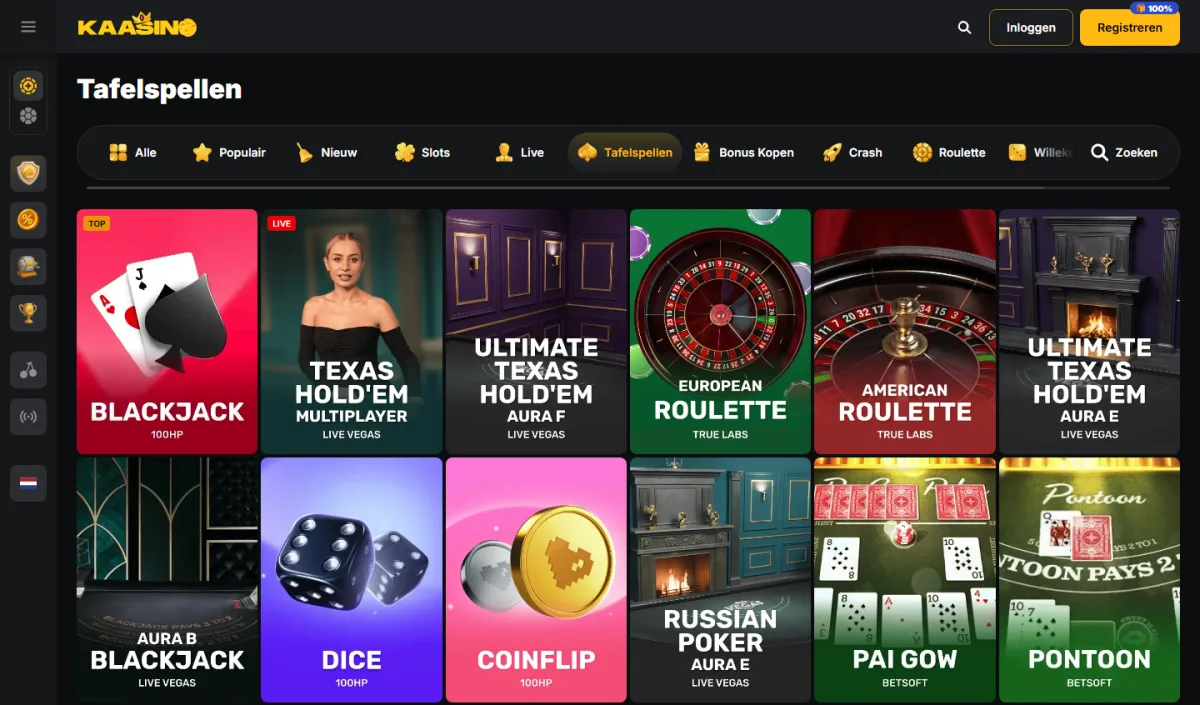 Categorie Tafelspellen met blackjack, poker, Pai Gow en Pontoon