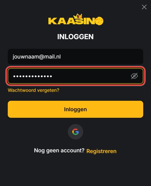 Wachtwoordveld met oogicoon in het inlogvenster
