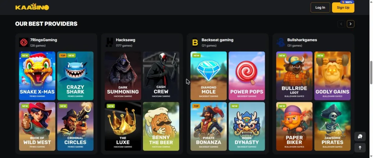 Beste providers in de lobby, zoals Hacksaw Gaming en 7RingsGaming