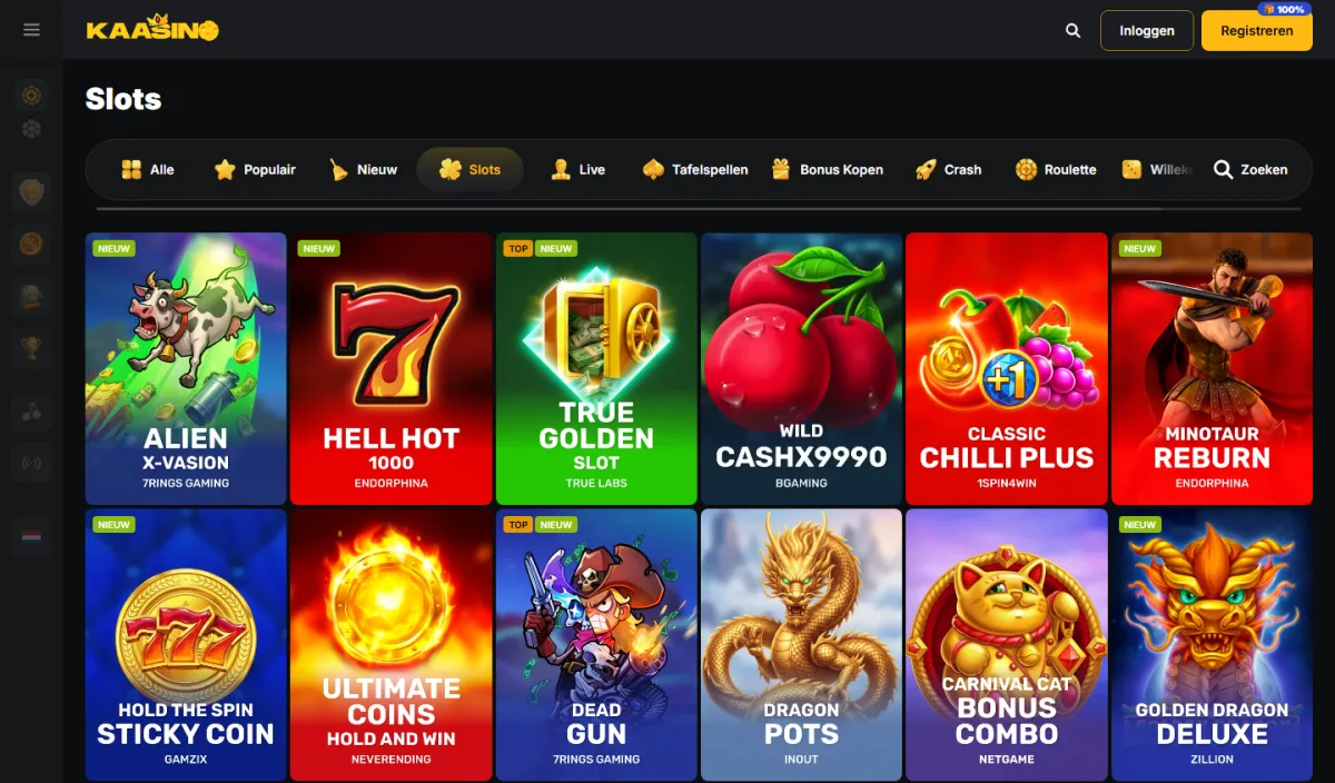 Categorie Slots in de lobby met klassieke en moderne gokkasten