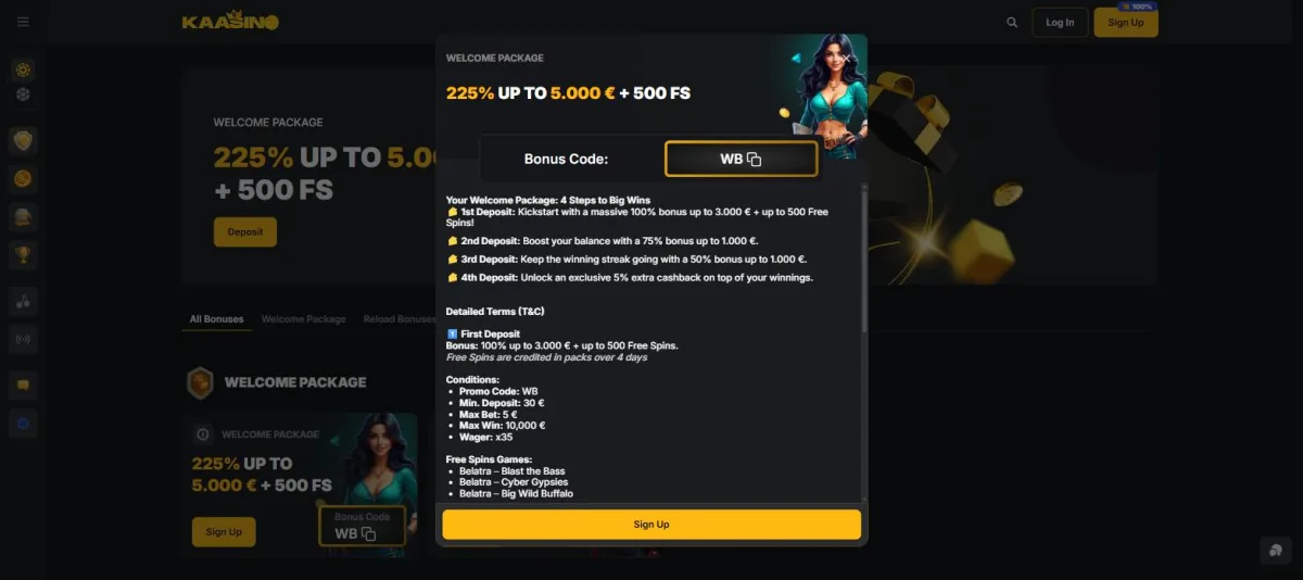 Voorwaarden van het Welcome Package met bonuscode WB